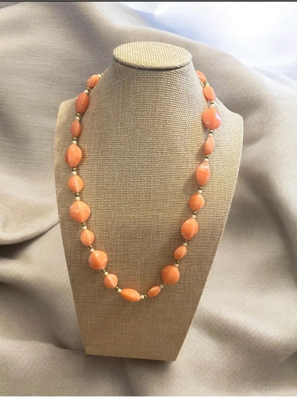 Vintage Avon Peach Bead Necklace with gold tone beads